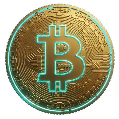 Goldene Bitcoin-M&uuml;nze mit cyanfarbenem Neonrand - BTC-Einzahlung im Rainbet Bitcoin Casino