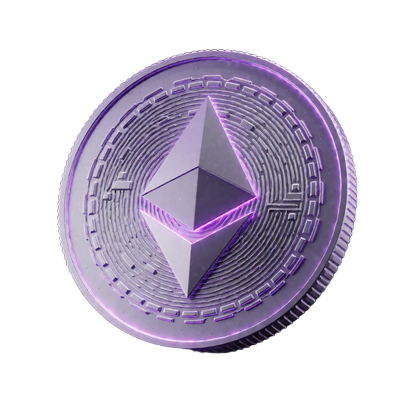 Silber-violette Ethereum-M&uuml;nze mit Neonrand - ETH-Zahlungen bei Rainbet
