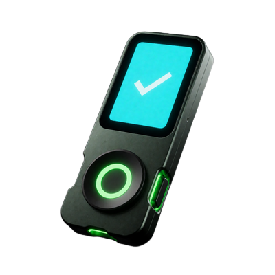 Hardware-Wallet mit gr&uuml;nem Best&auml;tigungsh&auml;kchen auf dem Display f&uuml;r sichere Krypto Auszahlungen