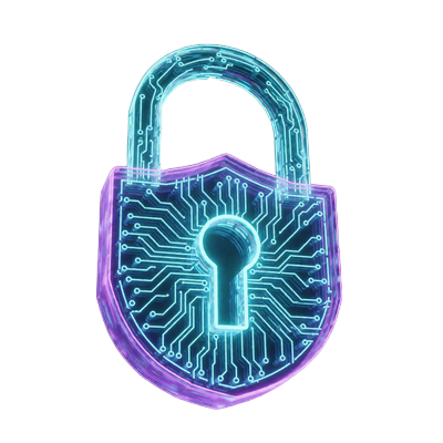 Leuchtendes Neon-Schloss aus Schaltkreislinien als Symbol f&uuml;r 2FA und Kontosicherheit bei Rainbet