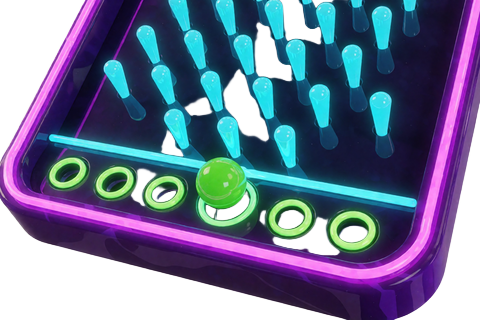 Neon-Plinko-Brett mit cyanfarbenen Stiften und gr&uuml;ner Kugel in den Provably Fair Spielen von Rainbet