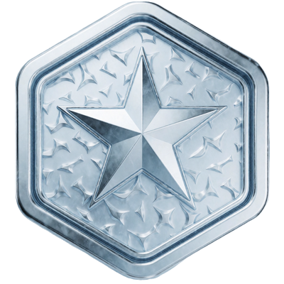 Platinum VIP-Level Abzeichen im Rainbet VIP Club mit eisblauem Metallglanz und Stern