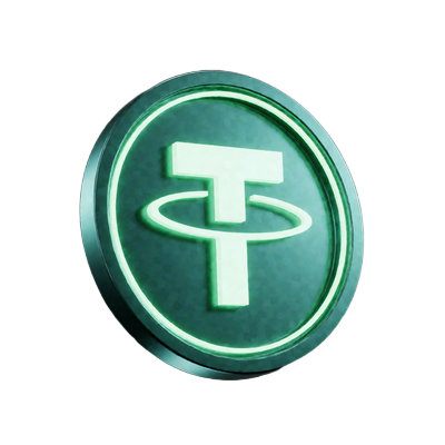 T&uuml;rkise Tether-USDT-M&uuml;nze mit gr&uuml;nem Neonrand - stabile Krypto Auszahlung ohne Kursschwankung