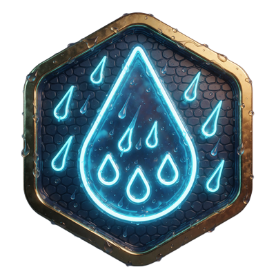 Rainfall VIP-Level Abzeichen im Rainbet VIP Club als leuchtender Regentropfen mit Neon-Drops