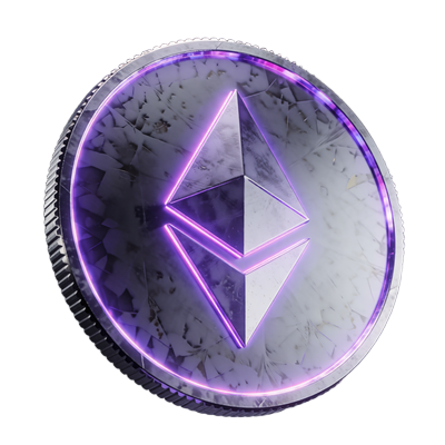 Leuchtende silberne Ethereum-M&uuml;nze mit violettem Neonrand f&uuml;r Krypto-Einzahlungen bei Rainbet